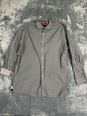 Cremeux Collection Slim Fit Button-Up Shirt XXL Black & White Geometric Pattern